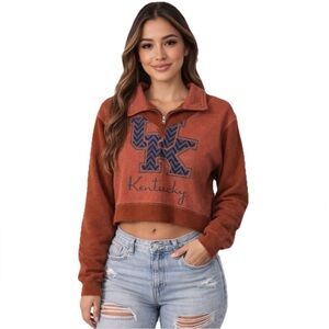 REDONE Orange Upcycled Kentucky Women’s Crop Half Zip Sweatshirt Size XS/Small